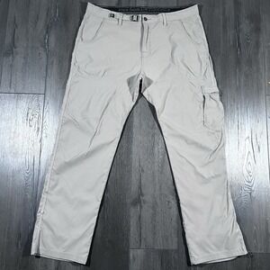 Prana Pants Mens 40x34 Grey Stretch Zion II Straight Fit Roll Up Belted Nylon‎